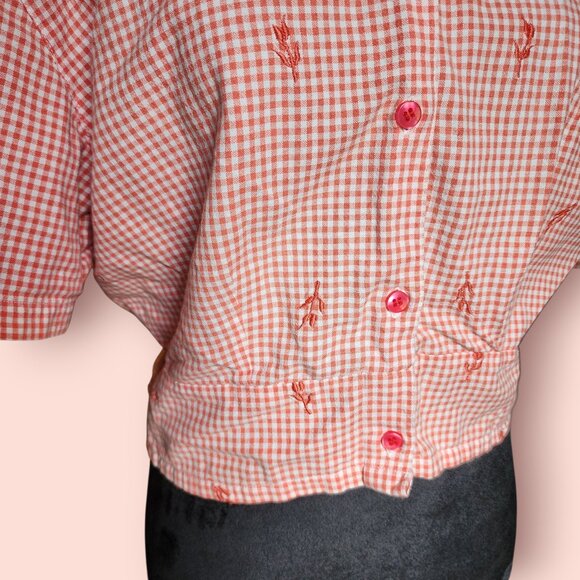 Vintage Jennifer Moore embroidered checkered gingham cropped button down shirt - Picture 4 of 9